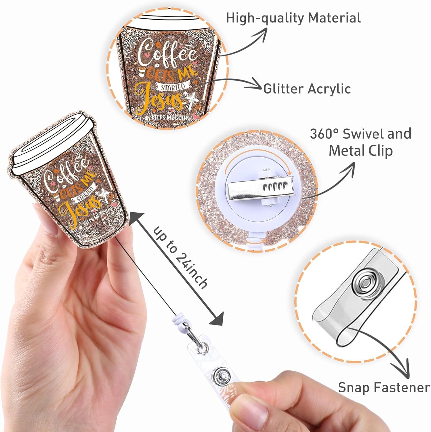 Minimalist Creative Coffee Cup Acrylic Retractable Badge Brooch